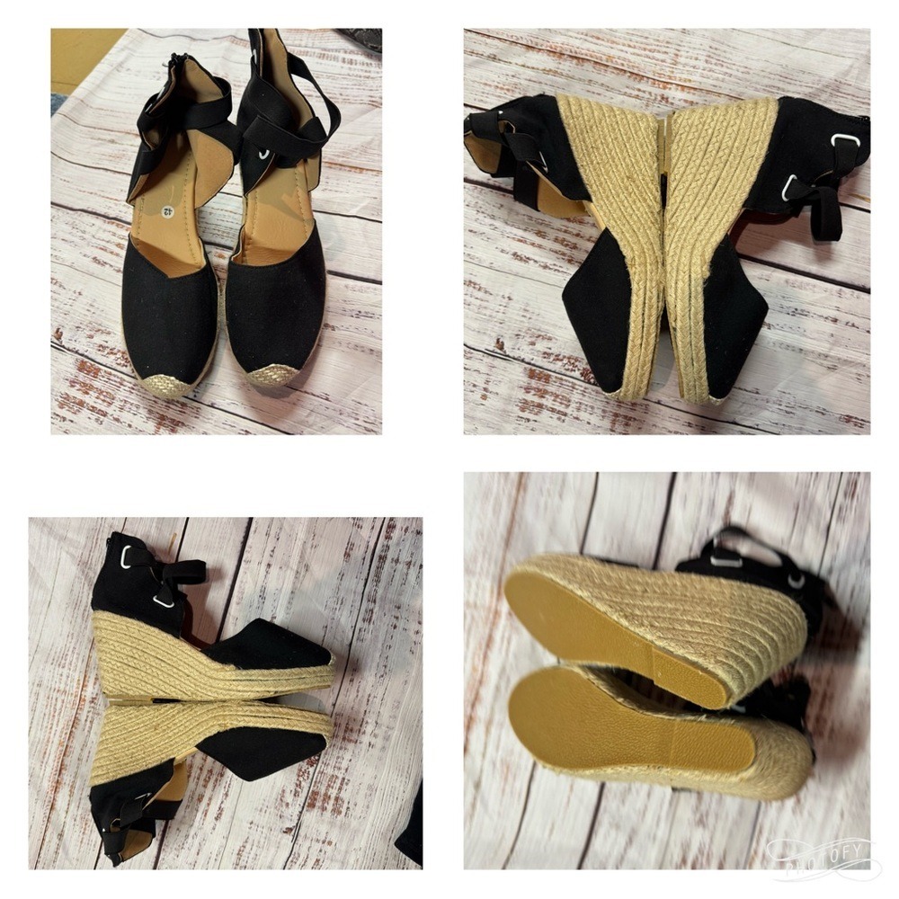 Source Unknown Black and Tan Wedge Espadrilles‎